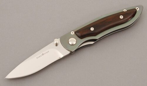 Seki Cut Linerlock with Anodized Titanium Frame handle material - Obverse Side - Item #KLC09329