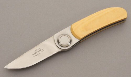 Gerber Knives Paul 2PM Button Lock with Ivory Micarta Scales handle material - Obverse Side - Item #KLC09333