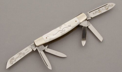 Fight'n Rooster Six Blade Congress with Mother of Pearl Scales handle material - Obverse Side - Item #KLC09342