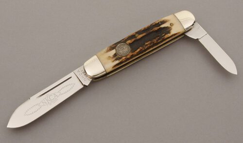 Queen Cutlery 1981 NKCA Club Knife with Stag Handle Scales handle material - Obverse Side - Item #KLC09344