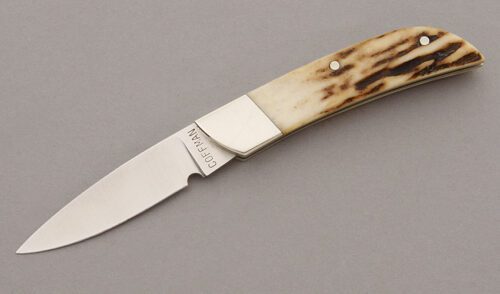 Danny Coffman Small Slip Joint Folder with Sambar Stag Handle Scales handle material - Obverse Side - Item #KLC09348