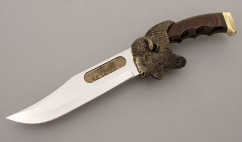 Kershaw Knives Buffalo Bowie Knife with Wood Micarta Handle handle material - Obverse Side - Item #KLC09351