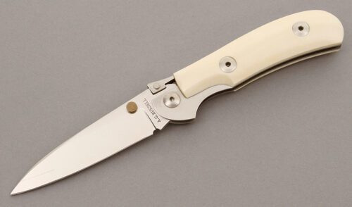 A.G. Russell K87C One Hand Knife with Pre-Ban Elephant Ivory Scales handle material - Obverse Side - Item #KLC09354
