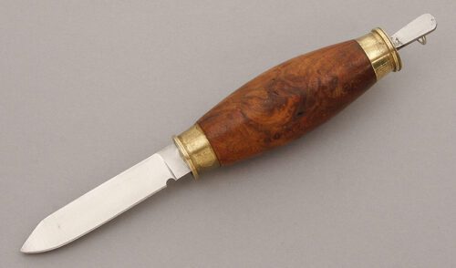 German Made Barrel Knife with Birch Wood Handle handle material - Obverse Side - Item #KLC09355