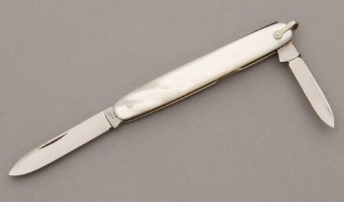 Case Cutlery Two Blade Pen Knife with Mother of Pearl Scales handle material - Obverse Side - Item #KLC09357