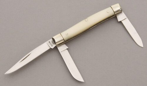 Case Cutlery 9333 Small Stockman with Celluloid Pearl Handle Scales handle material - Obverse Side - Item #KLC09366