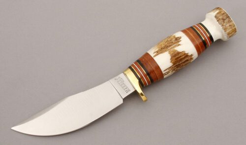 Marble's Knives Woodcraft with Stag & Leather Handle handle material - Obverse Side - Item #KLC09373