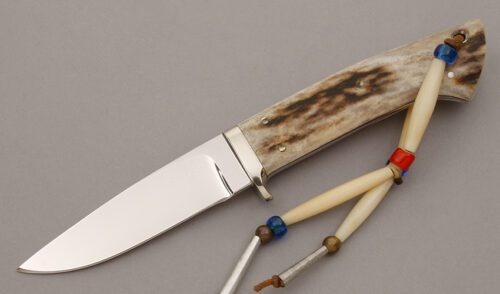 Pat Crawdford Drop Point Hunter with Stag Handle Scales handle material - Obverse Side - Item #KLC09389