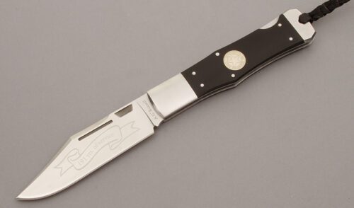 A.G. Russell 2014 Texas Ranger Lockback with Smooth G-10 Scales handle material - Obverse Side - Item #KLC09396
