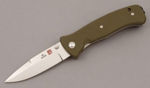 Al Mar Knives Mini Sere 2000 Linerlock with Olive Drab G-10 handle material - Obverse Side - Item #KLC09405