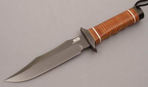 Sog Knives Super Bowie with Stacked Leather Handle handle material - Obverse Side - Item #KLC09408