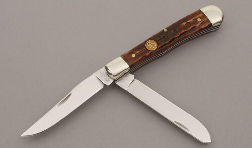 Canal Street Cutlery Moon Pie Trapper with Amber Stag Bone Scales handle material - Obverse Side - Item #KLC09409