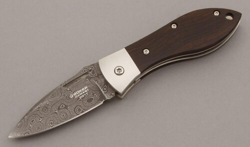 Boker Knives 2011 Annual Damascus Knife with Desert Ironwood Scales handle material - Obverse Side - Item #KLC09412