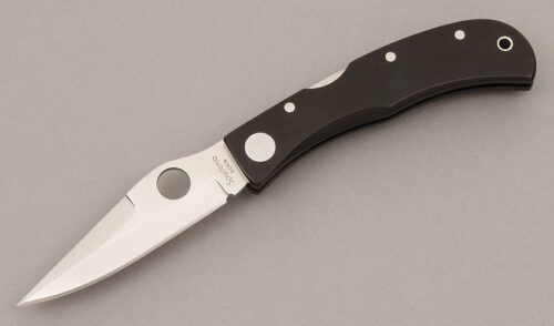 Spyderco Knives Jess Horn Midlock Baby with Black Micarta Scales handle material - Obverse Side - Item #KLC09423