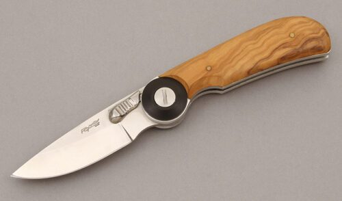 Fox Cutlery Slide Lock Folder with Olive Wood Handle Scales handle material - Obverse Side - Item #KLC09424