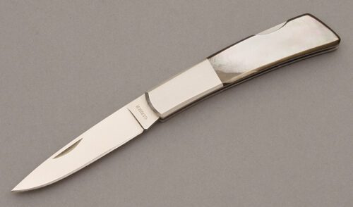 Gerber Knives Silver Knight Lockback with Black Pearl Handle Scales handle material - Obverse Side - Item #KLC09425