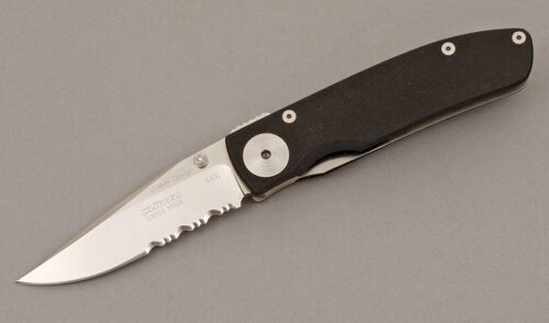 Klotzli Knives Walker Design Linerlock with Black Textured G-10 handle material - Obverse Side - Item #KLC09426