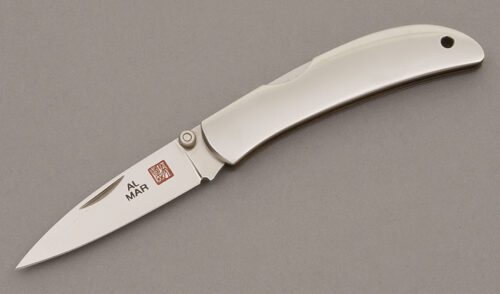 Al Mar Knives Hawk Lockback with Brushed Stainless Steel handle material - Obverse Side - Item #KLC09428