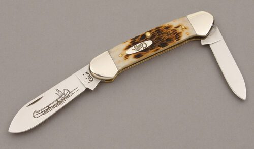 Case Cutlery 62131 Canoe with Amber Jigged Bone Scales handle material - Obverse Side - Item #KLC09438