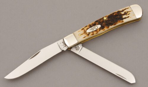 Case Cutlery 6254 Trapper with Amber Jigged Bone handle material - Obverse Side - Item #KLC09439