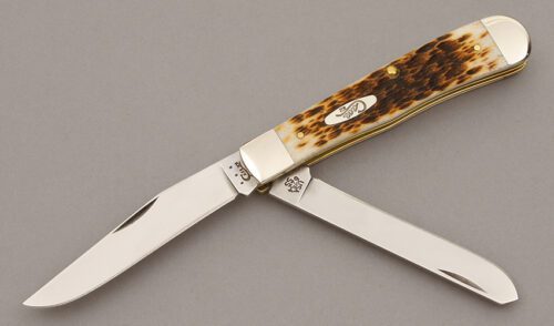 Case Cutlery 6254 Trapper with Amber Jigged Bone Scales handle material - Obverse Side - Item #KLC09441