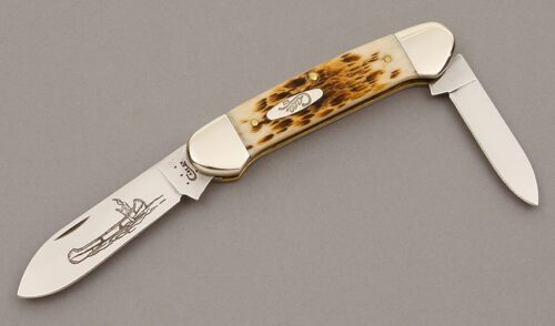 Case Cutlery 62131 Canoe with Amber Jigged Bone handle material - Obverse Side - Item #KLC09442