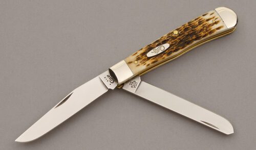 Case Cutlery 6254 Trapper with Amber Jigged Bone Scales handle material - Obverse Side - Item #KLC09443