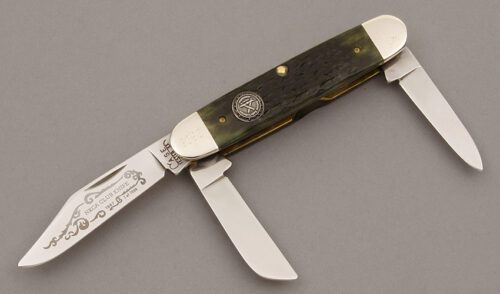 Case Cutlery 1987 NKCA Stockman with Green Jigged Bone Scales handle material - Obverse Side - Item #KLC09448