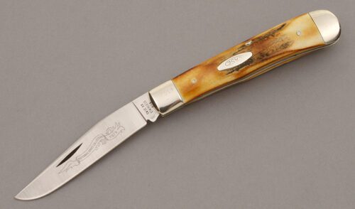 Case Cutlery 1979 NKCA Club Trapper with Burnt Stag Handle Scales handle material - Obverse Side - Item #KLC09455