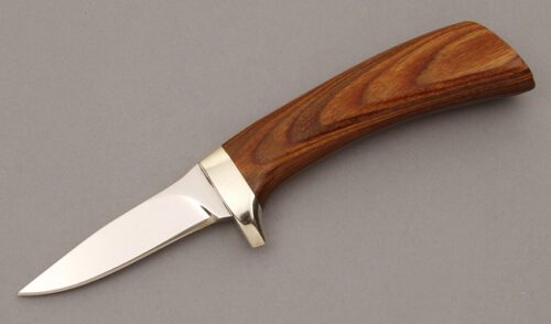 Ithacagun Track Knives Caper with Wood Micarta Handle handle material - Obverse Side - Item #KLC09464