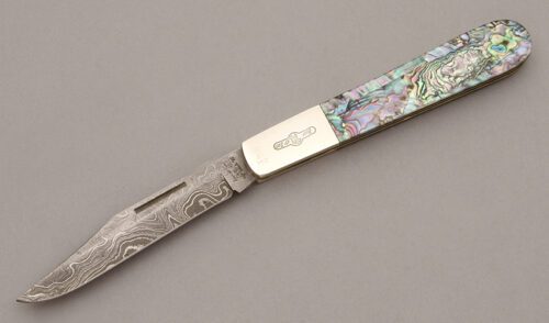 Bear & Son Cutlery 2011 Custom Heritage Barlow with Abalone Shell Handle Scales handle material - Obverse Side - Item #KLC09468