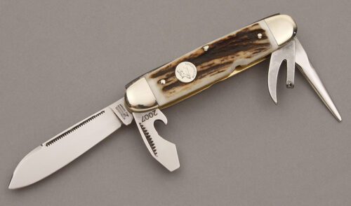 Weidmannsheil Knives Scout Knife with Stag Handle Scales handle material - Obverse Side - Item #KLC09477