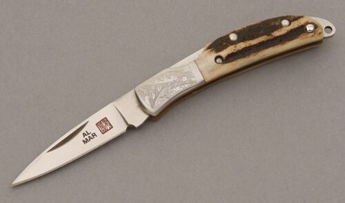 Al Mar Knives 1001SE3 Osprey Frontlock with India Stag Handle Scales handle material - Obverse Side - Item #KLC09487