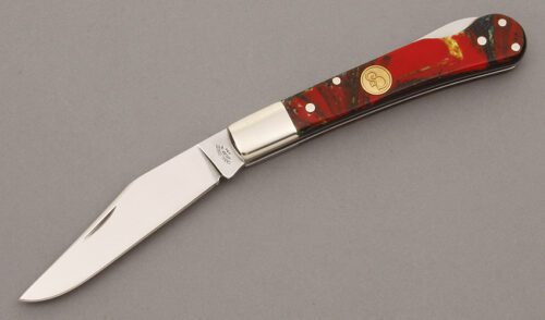 Canal Street Cutlery Pinch Lockback with Ribbon Candy Mica Pearl handle material - Obverse Side - Item #KLC09491