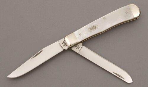 Case Cutlery 8254 Trapper with Mother Of Pearl handle material - Obverse Side - Item #KLC09494