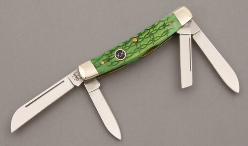Case Cutlery 3963 Four Blade Congress with Barbwire Green Bone Scales handle material - Obverse Side - Item #KLC09499