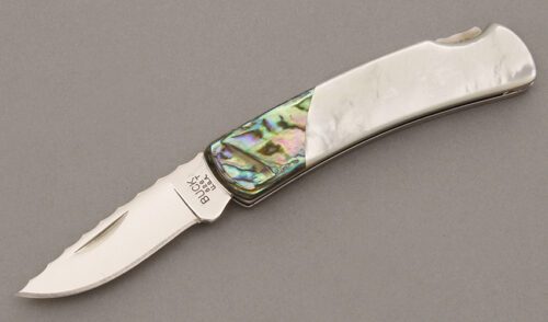 Buck Knives Custom Executive Lockback with Mother of Pearl Scales handle material - Obverse Side - Item #KLC09501
