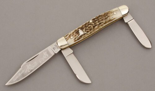 Hen & Rooster Knives Stockman with Stag Handle Scales handle material - Obverse Side - Item #KLC09514