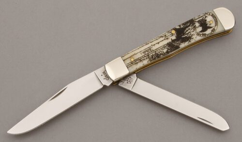 Case Cutlery NRA Commemorative Trapper with Smooth White Bone Scales handle material - Obverse Side - Item #KLC09516