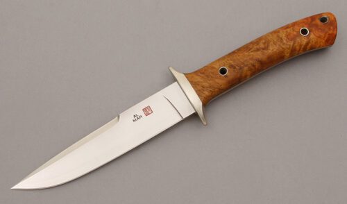 Al Mar Knives 25th Anniversary Shiva with Chinese Quince Burl Wood handle material - Obverse Side - Item #KLC09520