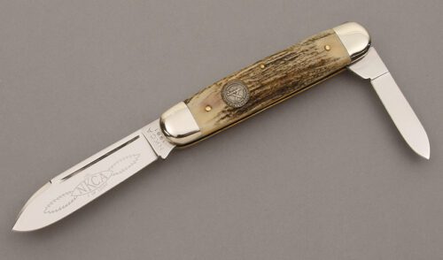 Queen Cutlery 1981 NKCA Double End Jack with Stag Handle Scales handle material - Obverse Side - Item #KLC09529