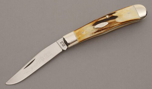 Case Cutlery 1979 NKCA Club Trapper with Burnt Stag Handle Scales handle material - Obverse Side - Item #KLC09532