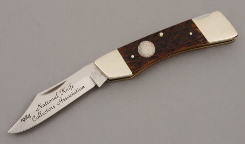 Hen & Rooster Knives 1984 NKCA Club Lockback with Jigged Bone Handle Scales handle material - Obverse Side - Item #KLC09534