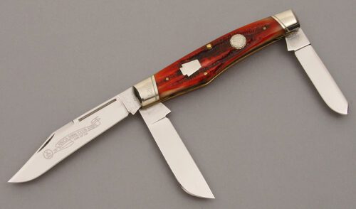 Schatt & Morgan 2006 NKCA Reverse Gunstock with Red Jigged Bone Scales handle material - Obverse Side - Item #KLC09537