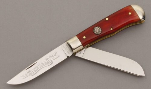 Great Eastern Cutlery 2008 NKCA Trapper with Smooth Red Bone Handle Scales handle material - Obverse Side - Item #KLC09542