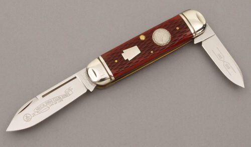 Schatt & Morgan 2004 NKCA Baby Sunfish Knife with Red Jigged Bone Scales handle material - Obverse Side - Item #KLC09545