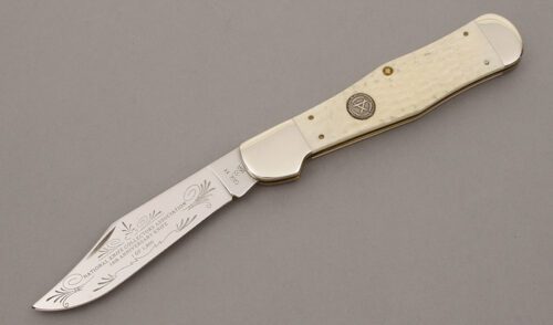 Case Cutlery NKCA 15th Anniversary Hunter with White Jigged Bone Scales handle material - Obverse Side - Item #KLC09547