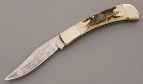 Hen & Rooster NKM 10th Anniversary Lockback with Stag Handle Scales handle material - Obverse Side - Item #KLC09550