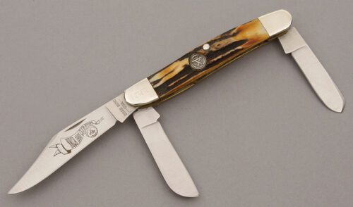 Bear & Son Cutlery 1993 NKCA Club Stockman with Burnt Stag Handle Scales handle material - Obverse Side - Item #KLC09552