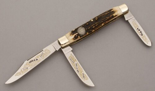 Kissing Crane 1990 NKCA Club Large Stockman with Stag Handle Scales handle material - Obverse Side - Item #KLC09556